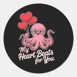 Octopus With Heart Bylloons My Heart Beats For You Classic Round Sticker