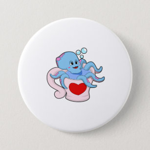 Octopus with Heart Cup.PNG 7.5 Cm Round Badge