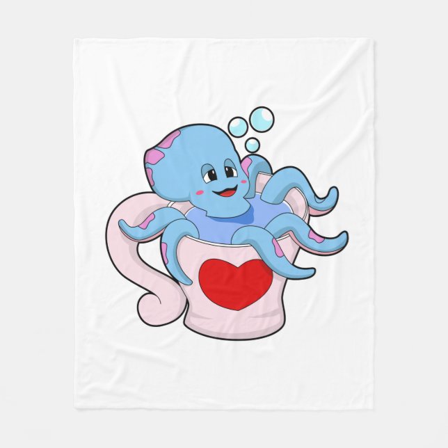 Octopus with Heart Cup.PNG Fleece Blanket (Front)