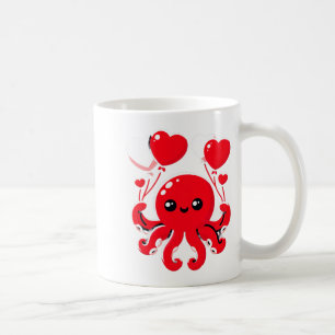 Octopus With Heart Lloons Adorable Valentines Day  Coffee Mug