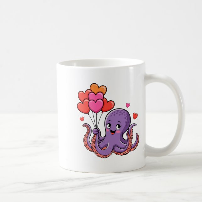 Octopus With Heart Lloons Valentine Day  Coffee Mug (Right)