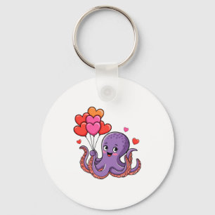 Octopus With Heart Lloons Valentine Day  Key Ring