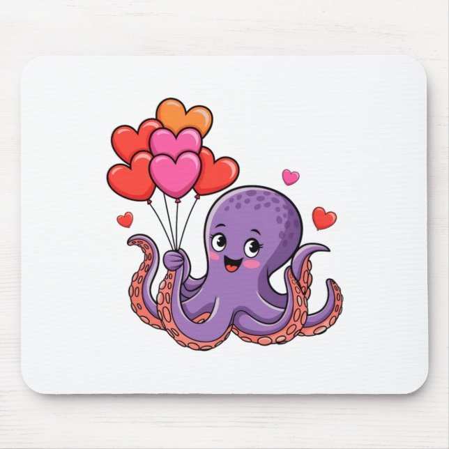 Octopus With Heart Lloons Valentine Day  Mouse Pad (Front)