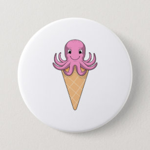 Octopus with Ice cream cone 7.5 Cm Round Badge