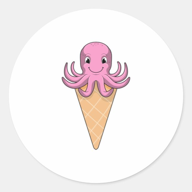 Octopus with Ice cream cone Classic Round Sticker (Front)