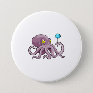 Octopus with Lollipop 7.5 Cm Round Badge