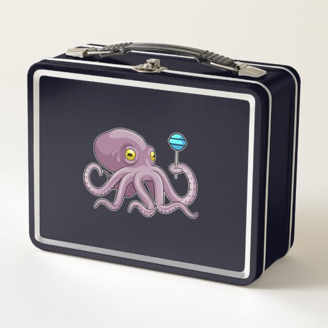 Octopus with Lollipop Metal Lunch Box (Front)