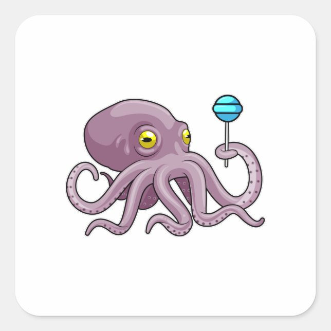 Octopus with Lollipop Square Sticker (Front)