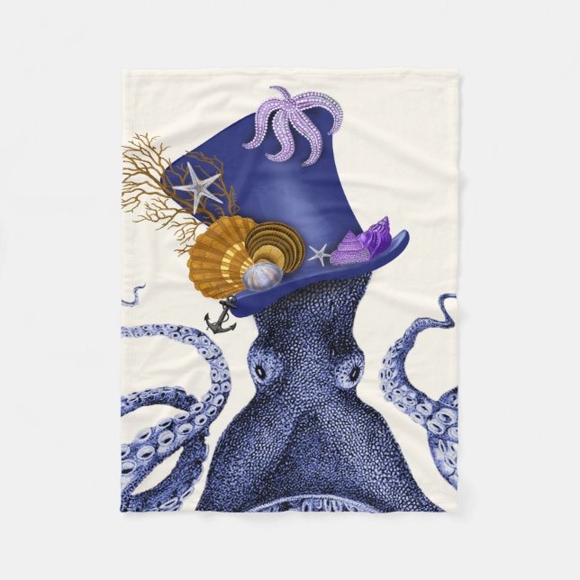 Octopus with Nautical Hat Fleece Blanket (Front)