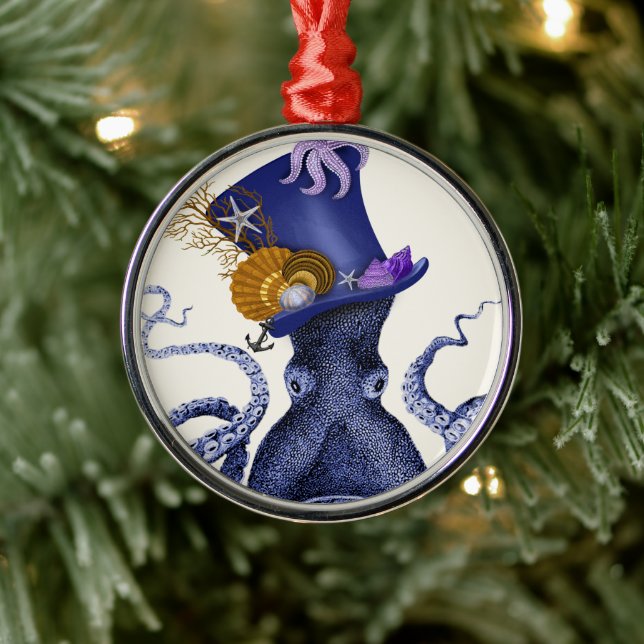 Octopus with Nautical Hat Metal Ornament (Tree)