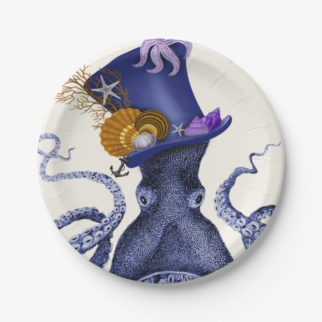 Octopus with Nautical Hat Paper Plate (Front)