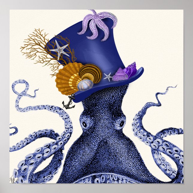 Octopus with Nautical Hat Poster (Front)