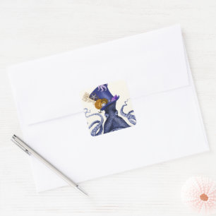 Octopus with Nautical Hat Square Sticker