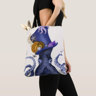 Octopus with Nautical Hat Tote Bag