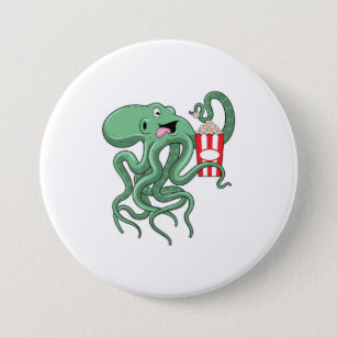 Octopus with Popcorn 7.5 Cm Round Badge