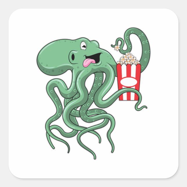 Octopus with Popcorn Square Sticker (Front)