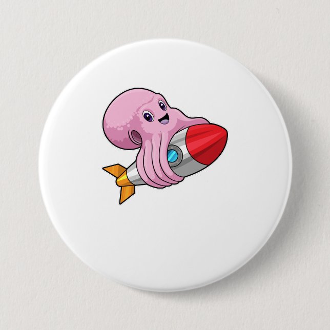 Octopus with Rocket 7.5 Cm Round Badge (Front)
