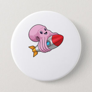 Octopus with Rocket 7.5 Cm Round Badge