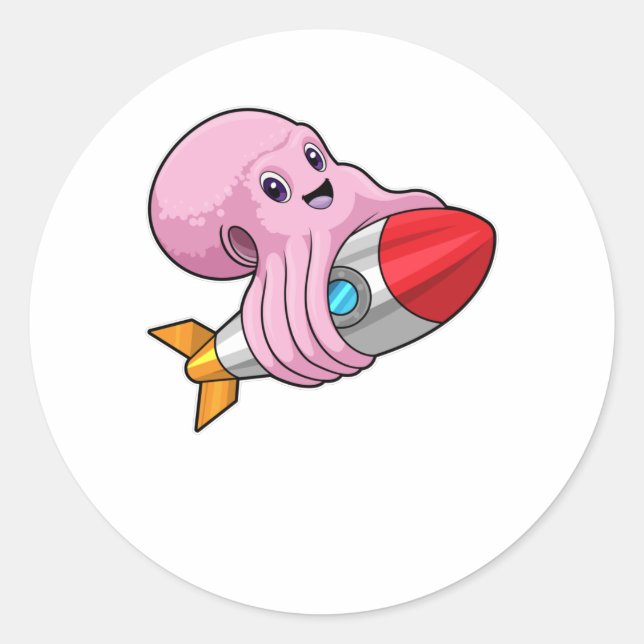 Octopus with Rocket Classic Round Sticker (Front)