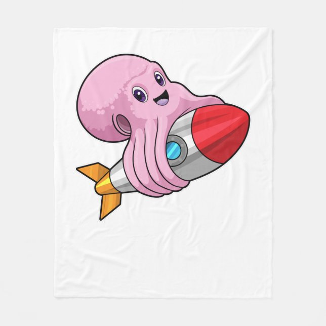 Octopus with Rocket Fleece Blanket (Front)
