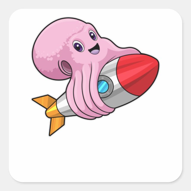 Octopus with Rocket Square Sticker (Front)