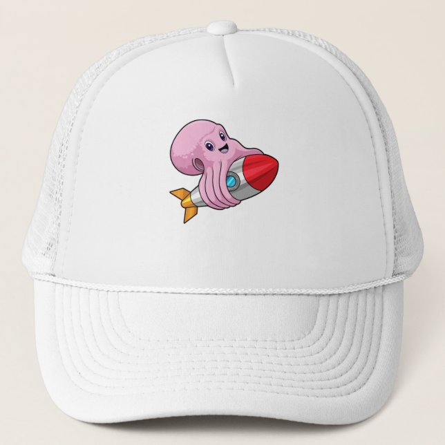 Octopus with Rocket Trucker Hat (Front)