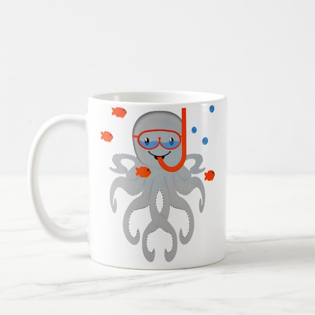 Octopus With Scuba Diving Snorkling Octopus For Coffee Mug (Left)