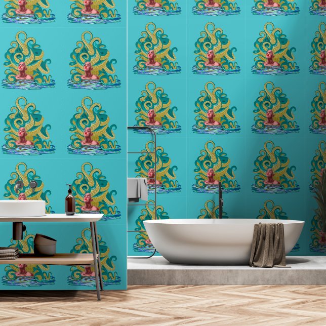 Octopus Woman Art Painting Wallpaper (Bathroom)