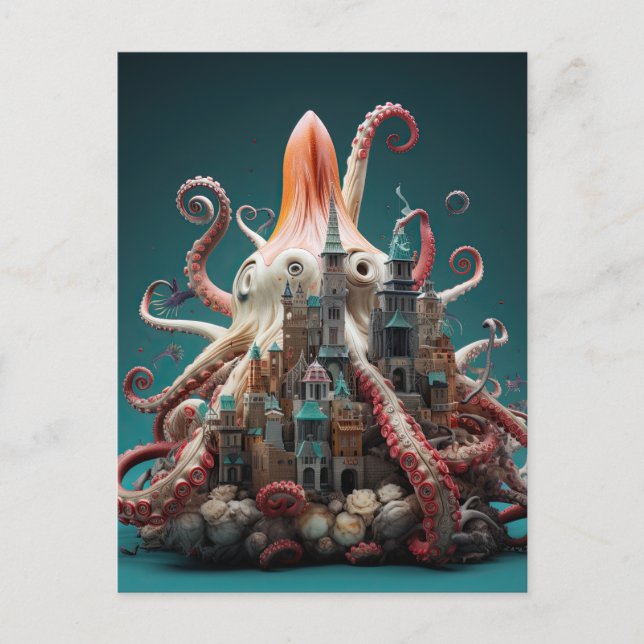 Octopus World Underwater Fantasy Ocean Abstract Postcard (Front)