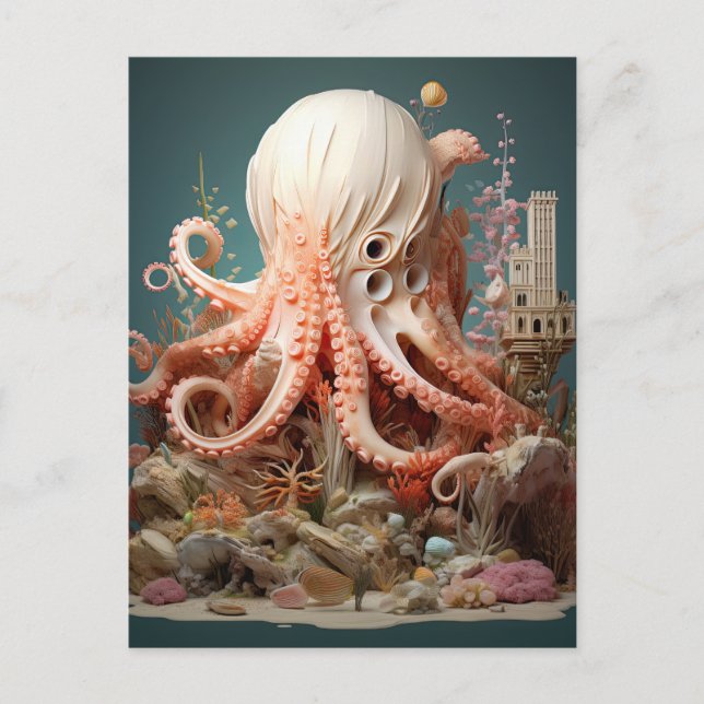 Octopus World Underwater Fantasy Ocean Abstract Postcard (Front)