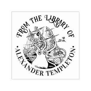Octopus Wrapped Around Ship #2 Library Book Name Self-inking Stamp