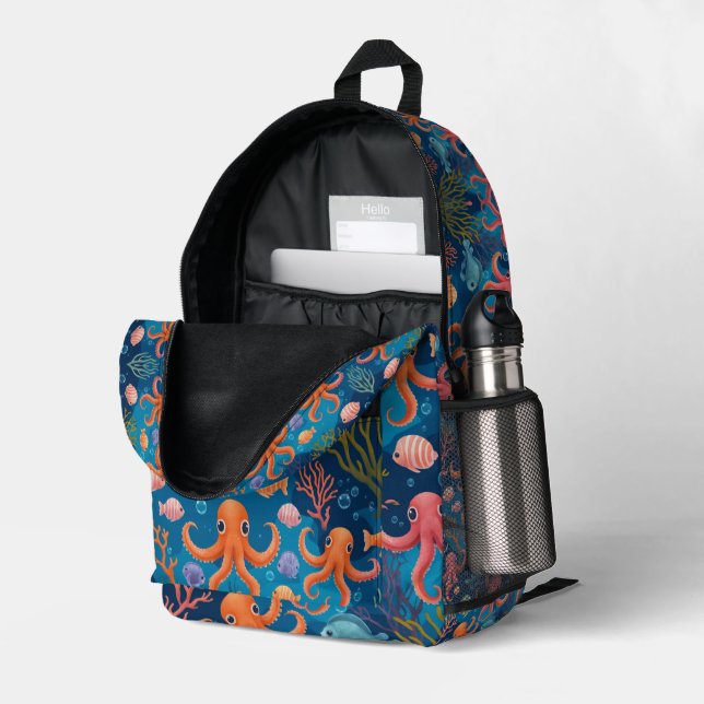 Octopuses Printed Backpack (Back Corner Right (Open))