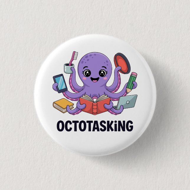 Octotasking Creature in Multitask Mode 3 Cm Round Badge (Front)