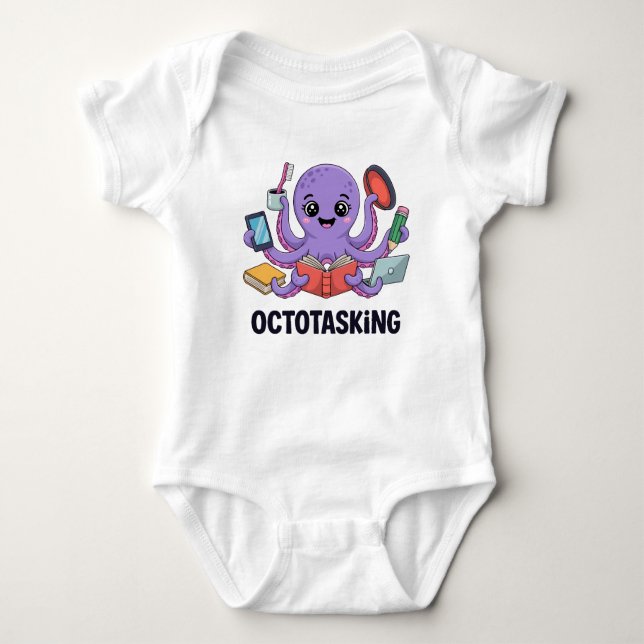 Octotasking Creature in Multitask Mode Baby Bodysuit (Front)