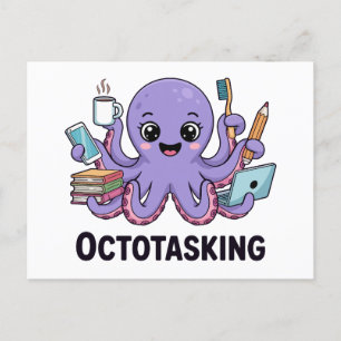 Octotasking Creature in Multitask Mode Holiday Postcard