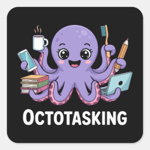 Octotasking Creature in Multitask Mode Square Sticker
