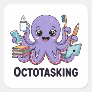 Octotasking Creature in Multitask Mode Square Sticker