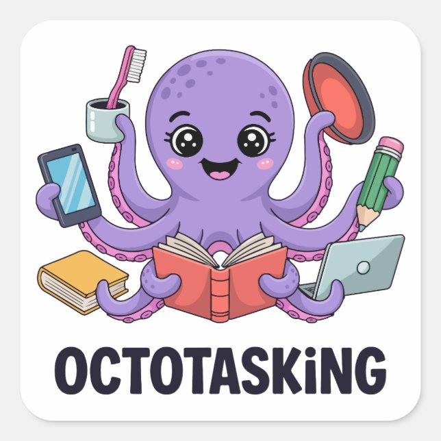Octotasking Creature in Multitask Mode Square Sticker (Front)