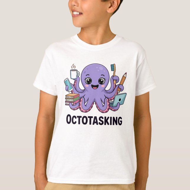 Octotasking Creature in Multitask Mode T-Shirt (Front)