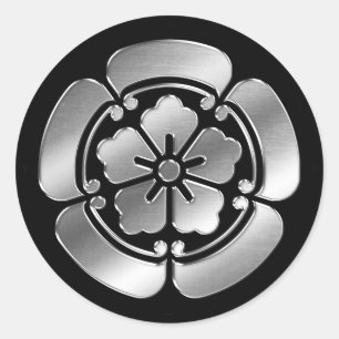 Oda Clan Kamon Silver Chrome Classic Round Sticker