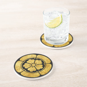 Oda Mon Japanese samurai clan faux gold on black Coaster
