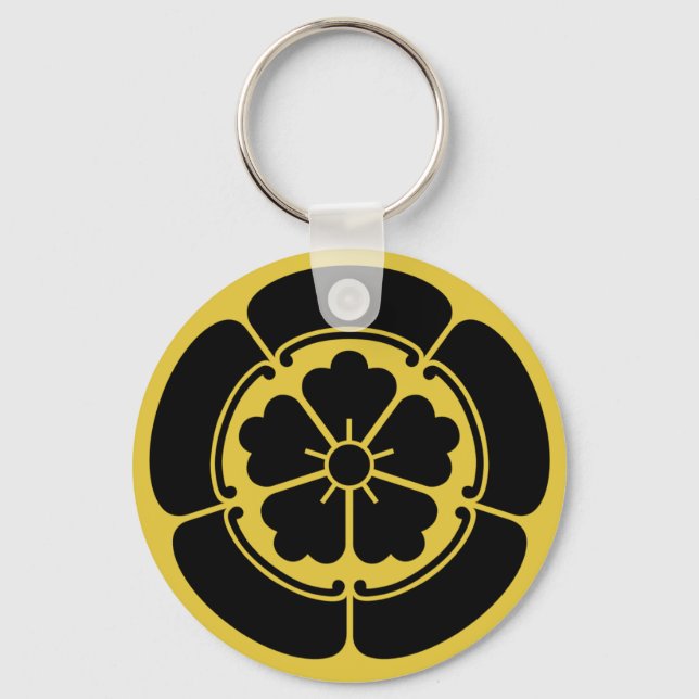 Oda Mon Japanese samurai clan yellow on black Key Ring (Front)