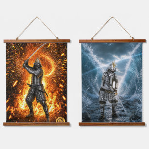 Oda Nobunaga Samurai Armour Fire and Water Two-Pan Hanging Tapestry
