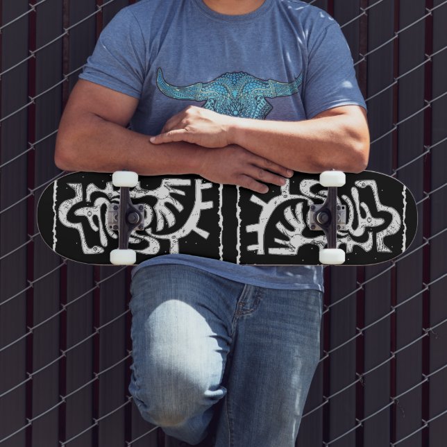 Odd critters b&w abstract art  skateboard (Outdoor 3)