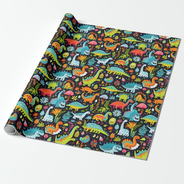 odd dinosaur jurassic dinosaurs t rex birthday wrapping paper (Unrolled)