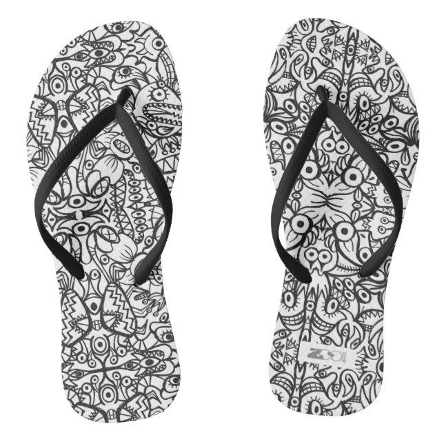 Odd Doodle art creatures in a crazy pattern design Thongs (Footbed)