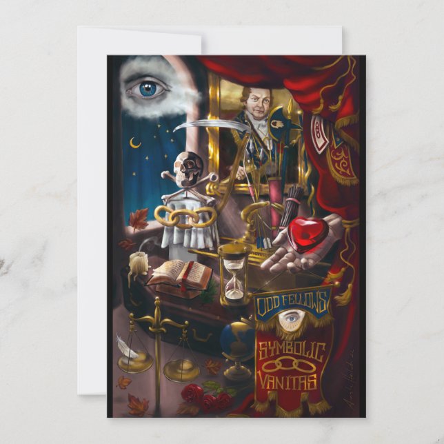 Odd Fellows Symbolic Vanitas Thank You Card (Front)