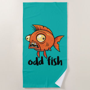 Odd Fish Quirky Funny Orange Goldfish Cartoon Beach Towel