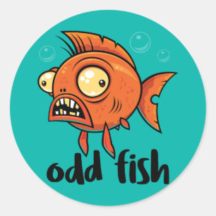 Odd Fish Quirky Funny Orange Goldfish Cartoon Classic Round Sticker
