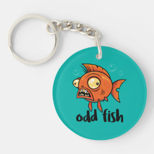 Odd Fish Quirky Funny Orange Goldfish Cartoon Key Ring